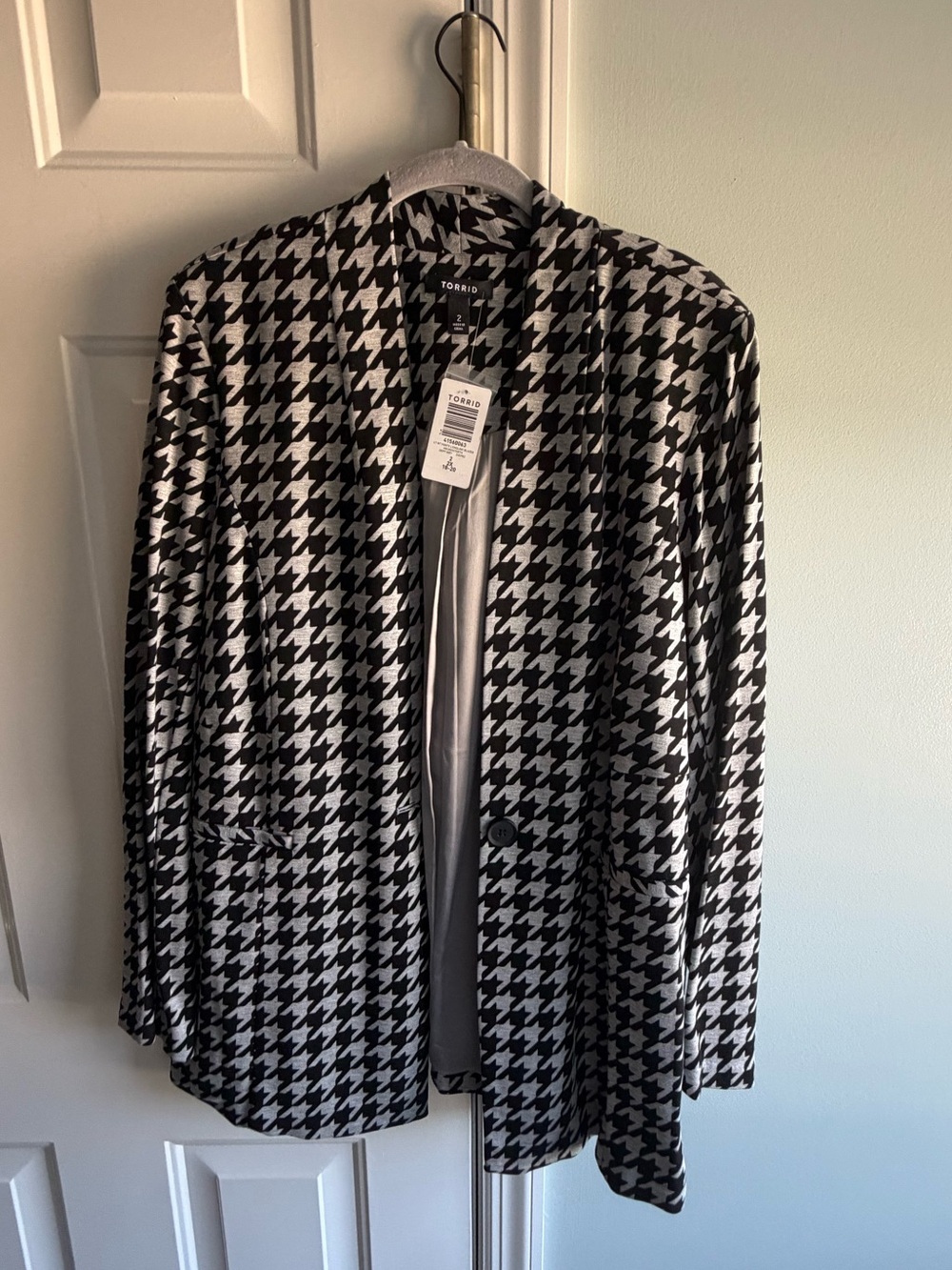 torrid Brand New Black & Gray Houndstooth Open Front Blazer